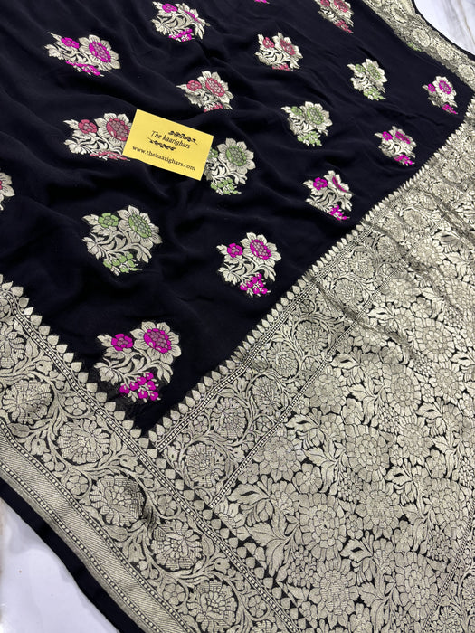 Black Khaddi Georgette Banarasi Saree - Meenakari