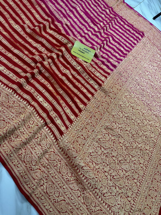 Rani & Red Khaddi Georgette Banarasi Handloom Saree - Antique Zari