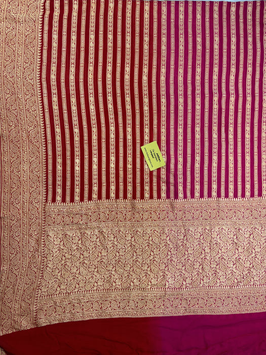 Rani & Red Khaddi Georgette Banarasi Handloom Saree - Antique Zari