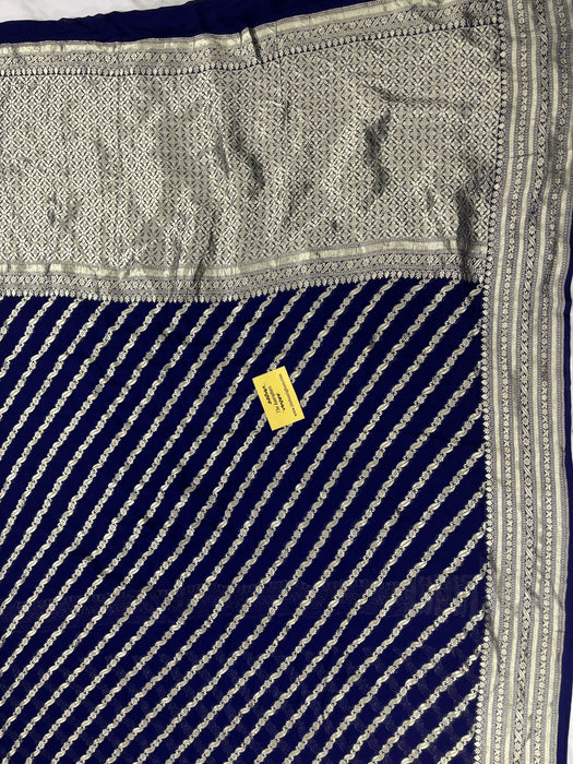 Navy Blue Khaddi Georgette Banarasi Handloom Saree - Water Zari