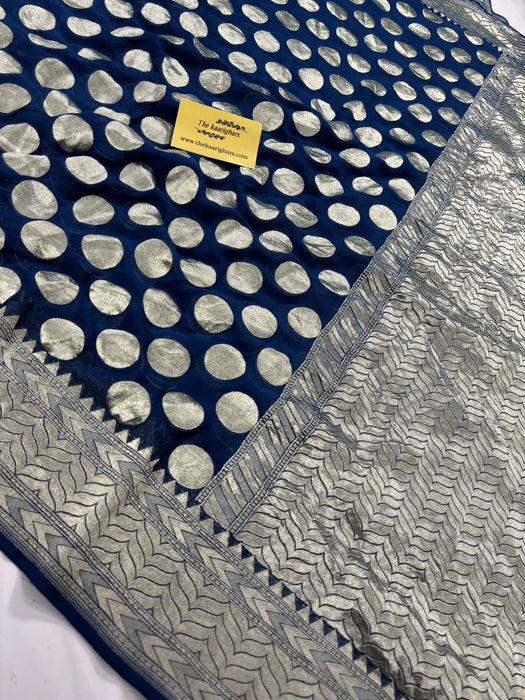 Soft Midnight Khaddi Georgette Banarasi Handloom Saree - Water Zari