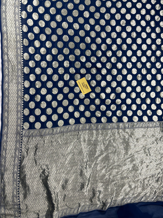 Soft Midnight Khaddi Georgette Banarasi Handloom Saree - Water Zari
