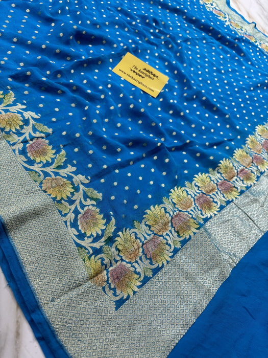 Blue Pure Khaddi Georgette Banarasi Handloom Dupatta - Hand Meenakari