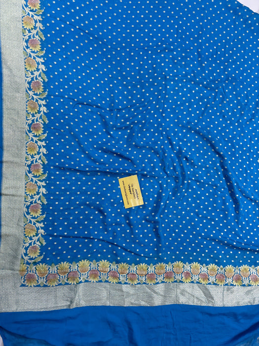 Blue Pure Khaddi Georgette Banarasi Handloom Dupatta - Hand Meenakari