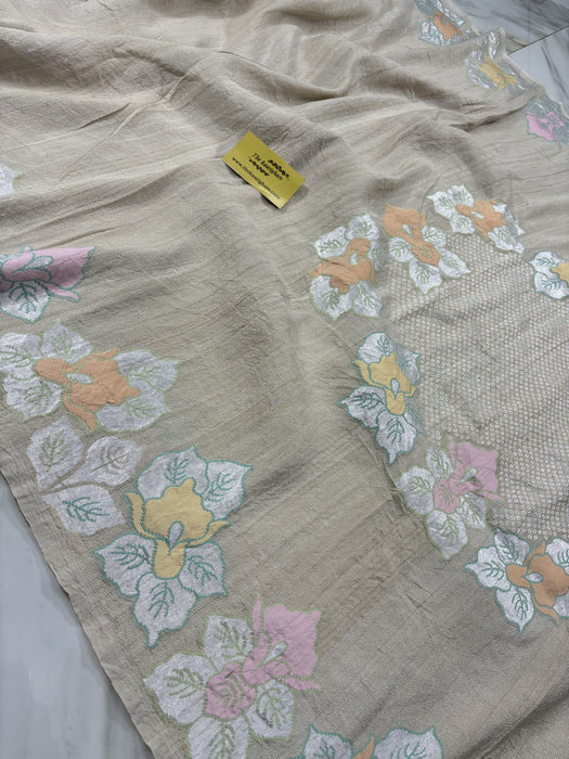 Natural Tussar Georgette Banarasi Handloom Saree - Paithani