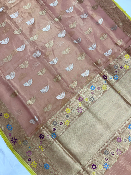 Pure Tissue Banarasi Handloom Saree - Kadhiyal Motifs