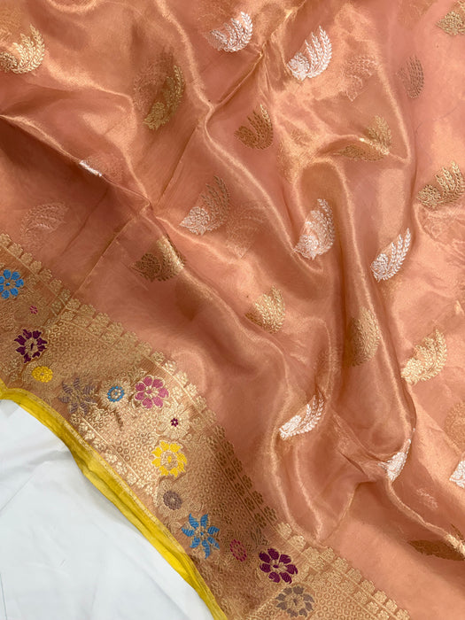 Pure Tissue Banarasi Handloom Saree - Kadhiyal Motifs
