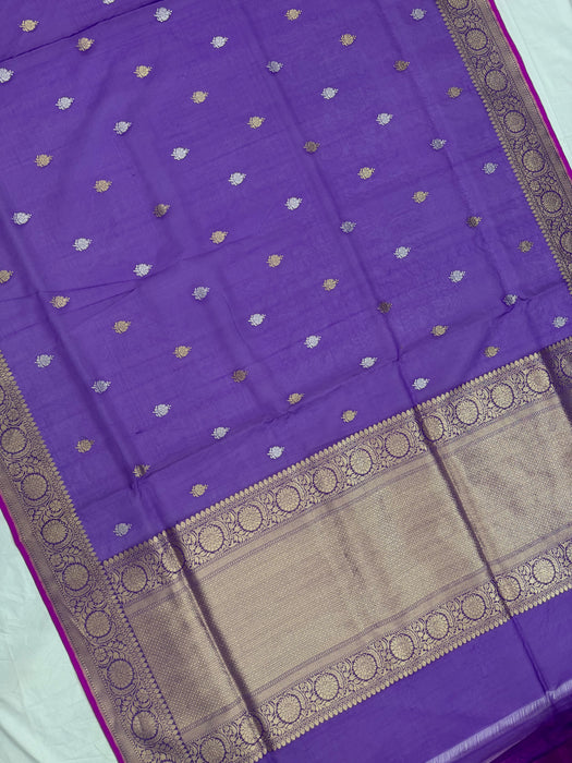 Purple Pure Kora Banarasi Handloom Saree - Sona Roopa Motifs