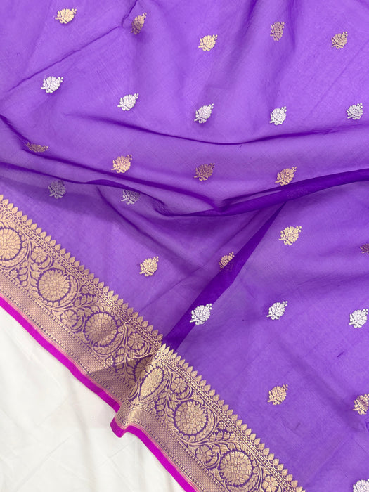 Purple Pure Kora Banarasi Handloom Saree - Sona Roopa Motifs