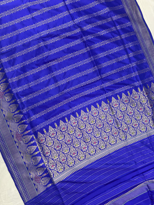 Royal Blue Pure Katan Banarasi Handloom Saree - Kadhiyal Meenakari