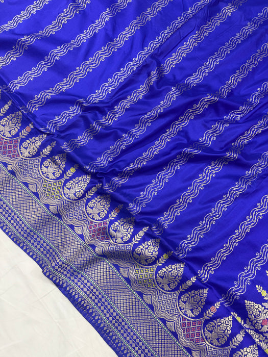 Royal Blue Pure Katan Banarasi Handloom Saree - Kadhiyal Meenakari