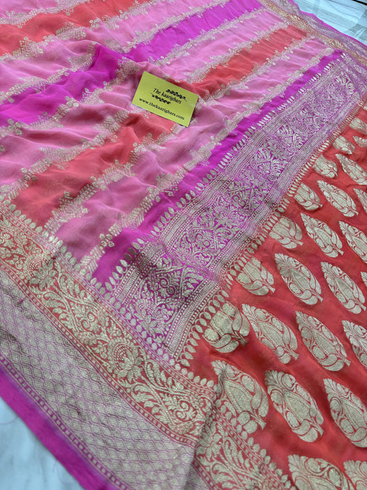 Rangkat Khaddi Georgette Banarasi Handloom Saree - Hand Meenakari