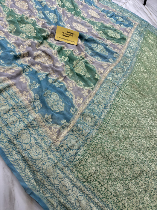 Rangkat Khaddi Georgette Banarasi Handloom Saree - Hand Meenakari