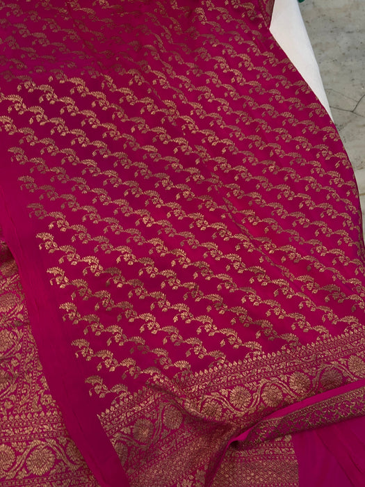 Pink Pure Khaddi Crepe Banarasi Handloom Saree