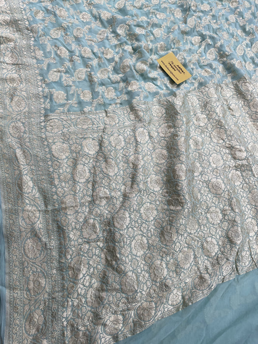 Glacier Pure Khaddi Georgette Banarasi Saree - Water Zari
