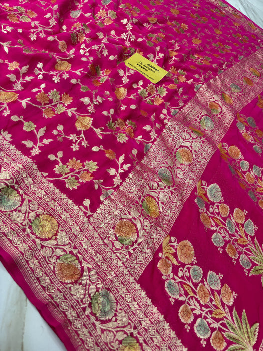 Rani Khaddi Georgette Banarasi Saree - Hand Meenakari
