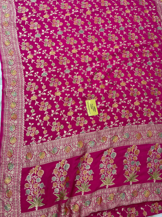 Rani Khaddi Georgette Banarasi Saree - Hand Meenakari