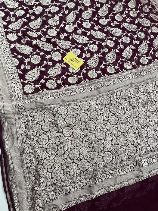 Dark Maroon Georgette Banarasi Saree - Water Zari