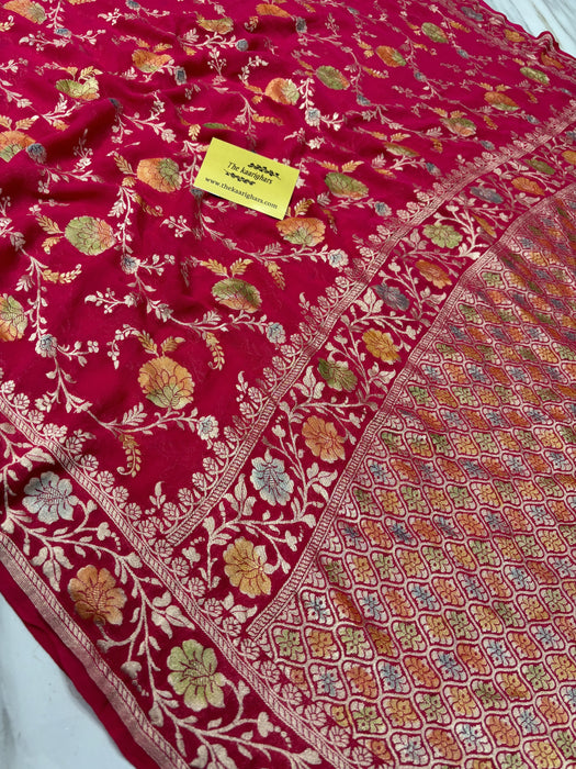 Rani Khaddi Georgette Banarasi Handloom Saree - Hand Meenakari