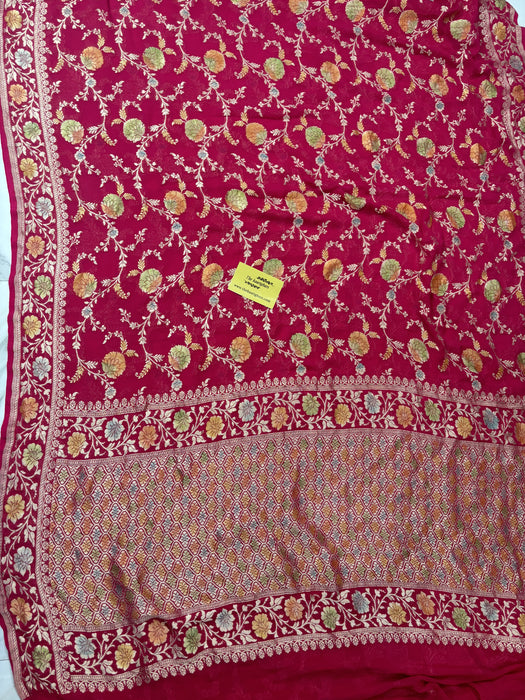 Rani Khaddi Georgette Banarasi Handloom Saree - Hand Meenakari