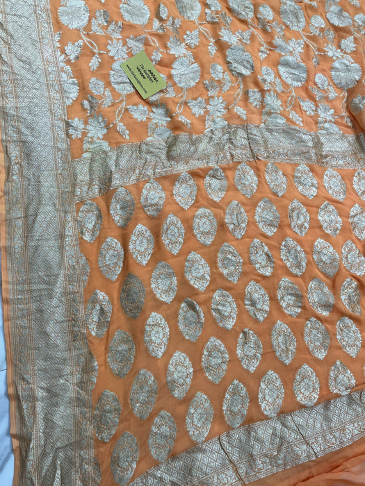 Orange Khaddi Georgette Banarasi Saree - Water Zari