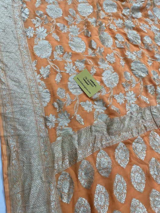 Orange Khaddi Georgette Banarasi Saree - Water Zari