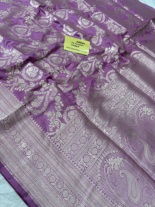 Rose Gold Pure Katan Banarasi Handloom Saree - Sona Jaal work