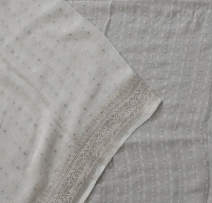 White Pure Georgette Banarasi Handloom Dupatta - Silver Zari