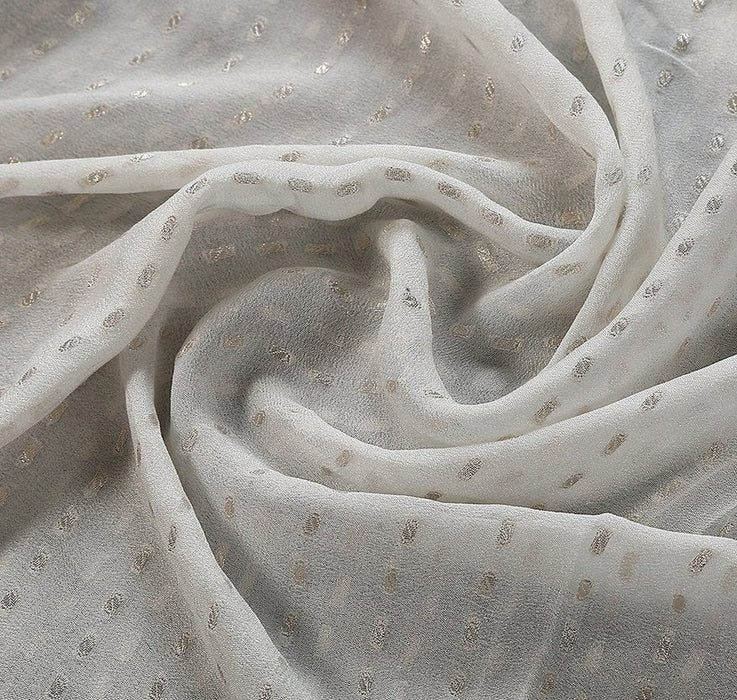 White Pure Georgette Banarasi Handloom Dupatta - Silver Zari