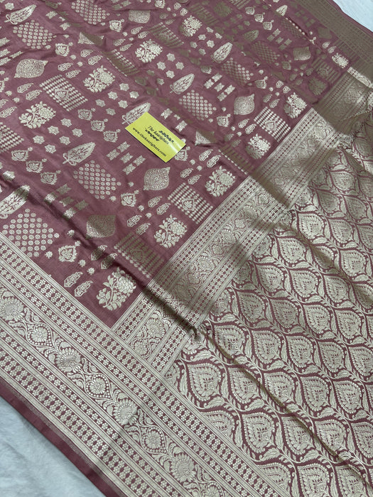 Old Rose Pure Katan Banarasi Handloom Saree - Sona Jaal Work