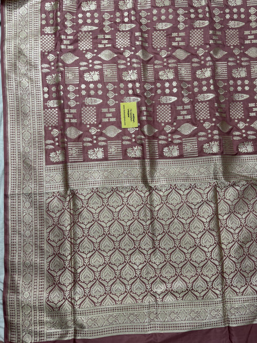 Old Rose Pure Katan Banarasi Handloom Saree - Sona Jaal Work