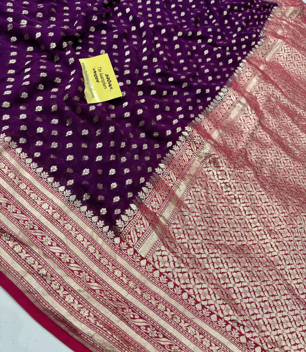 Magenta Khaddi Georgette Banarasi Handloom Saree - Water Zari