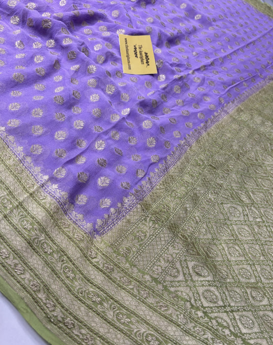Lavender Khaddi Georgette Banarasi Handloom Saree - Water Zari