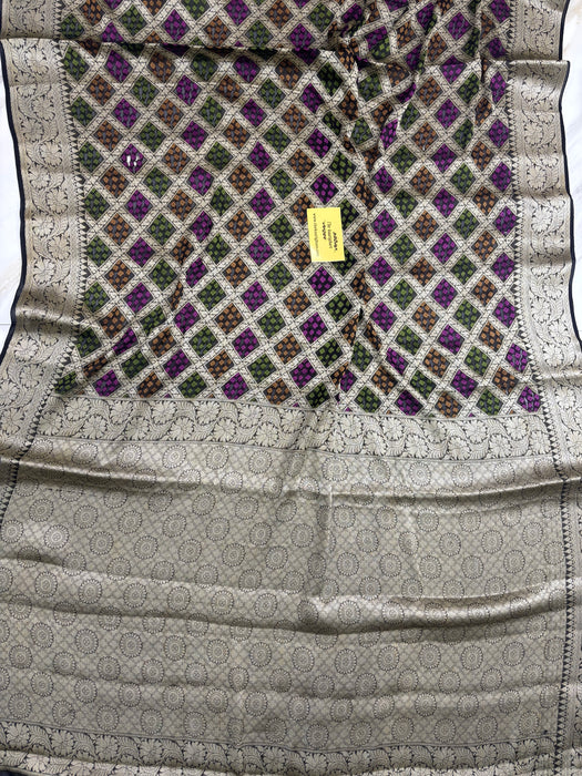Black Pure Khaddi Chiffon Banarasi Saree - Meenakari Work