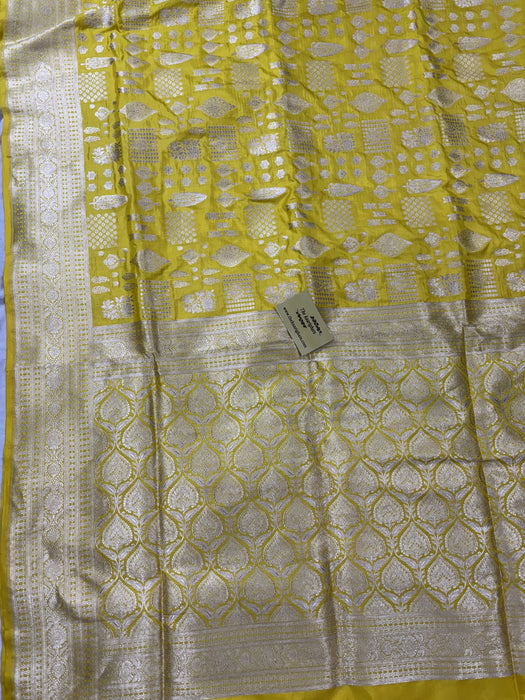 Yellow Pure Katan Banarasi Handloom Saree - Sona Jaal Work