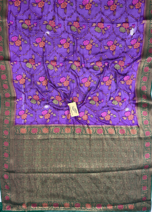 Purple Pure Khaddi Chiffon Banarasi Saree - Meenakari Work