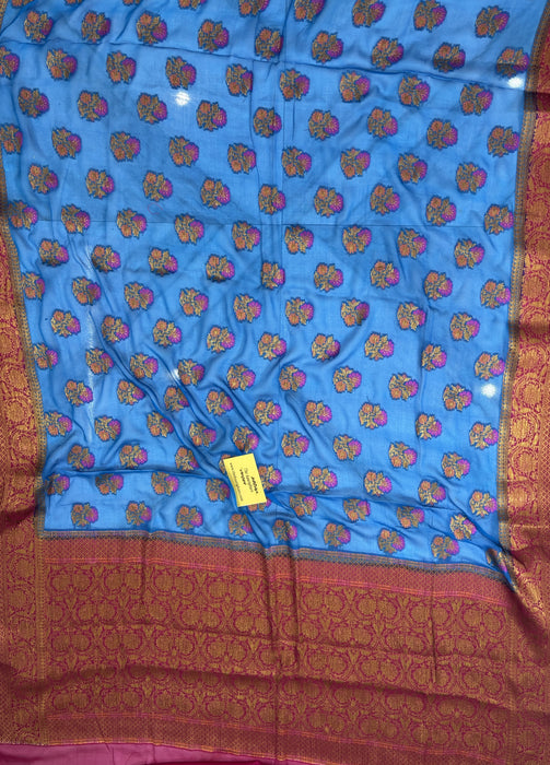 Blue Pure Khaddi Chiffon Banarasi Saree - Meenakari Work