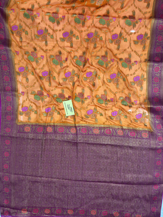 Dirty Orange Pure Khaddi Chiffon Banarasi Saree - Meenakari Work