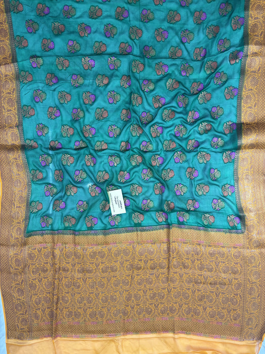 Green Pure Khaddi Chiffon Banarasi Saree - Meenakari Work