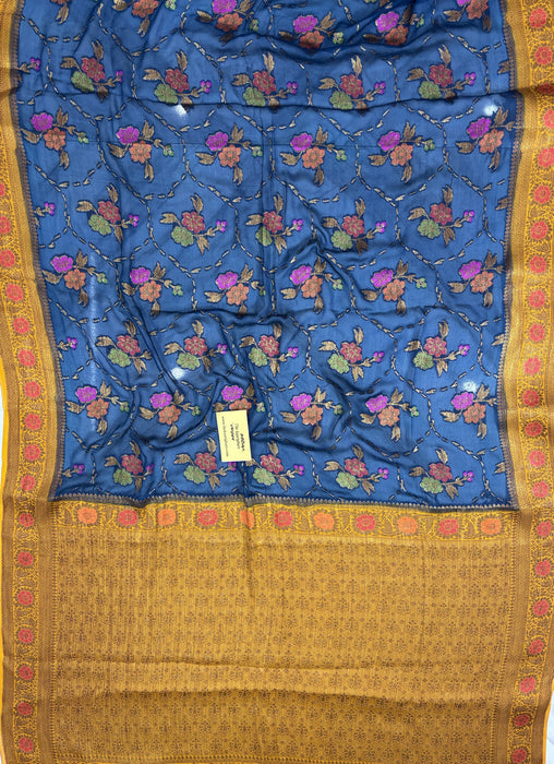Midnight Pure Khaddi Chiffon Banarasi Saree - Meenakari Work