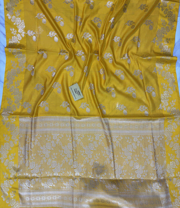 Yellow Pure Chiniya Banarasi Handloom Saree