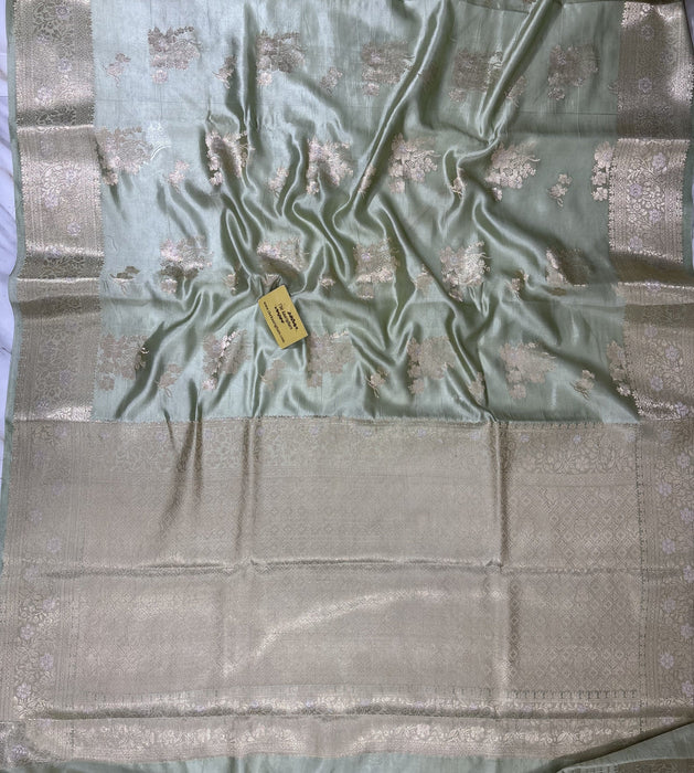 Spring Green Pure Chiniya Banarasi Handloom Saree