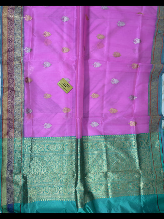 Pink Pure Kora Banarasi Handloom Saree - Sona Roopa Work