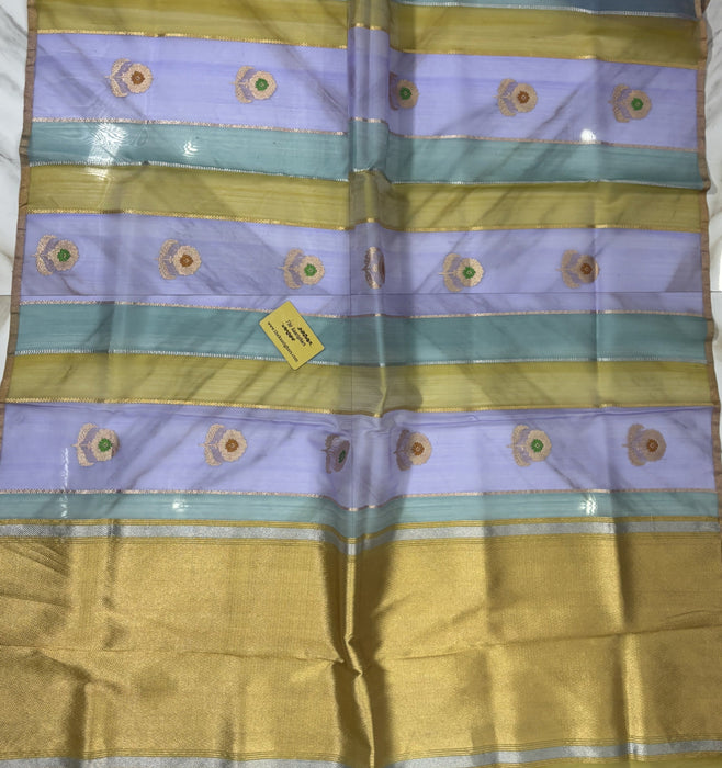 Rangkat Pure Kora Banarasi Handloom Saree - Sona Meenakari Work