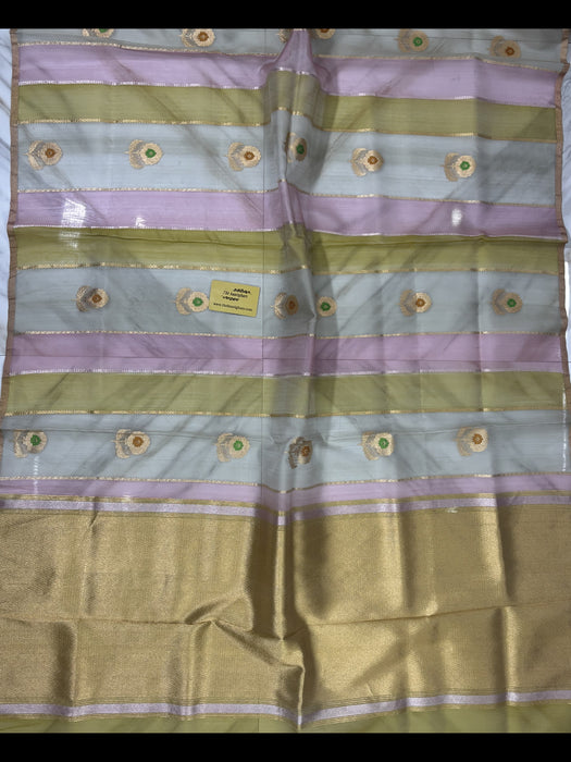 Rangkat Pure Kora Banarasi Handloom Saree - Kadhiyal Sona Roopa Work