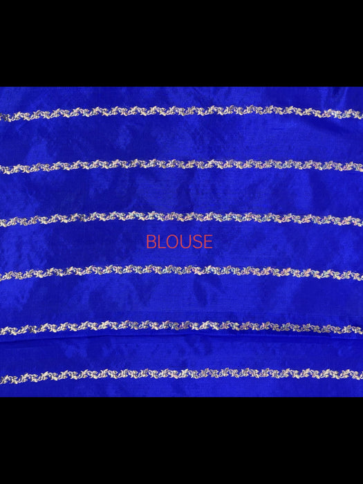 Blue Pure Kora Banarasi Handloom Saree - Sona Roopa Work