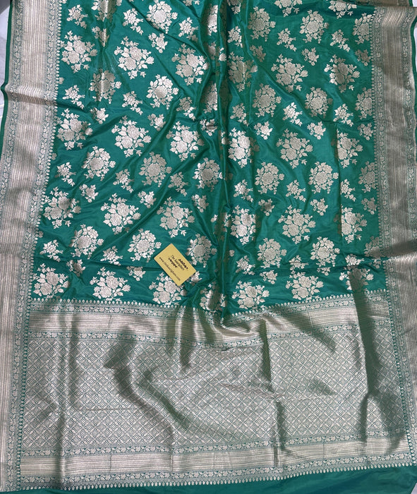 Green Pure Katan Silk Banarasi Handloom Saree - Sona Jaal Work