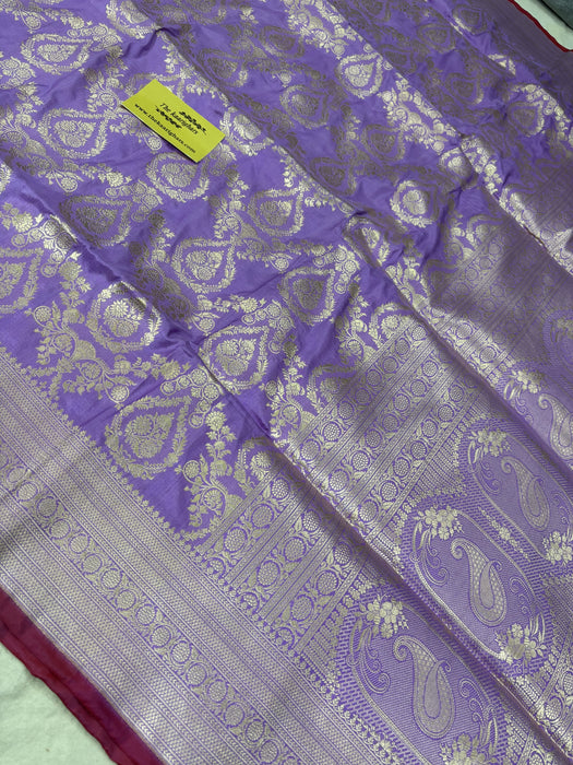 Italian lavender Pure Katan Banarasi Handloom Saree - Sona Jaal Work