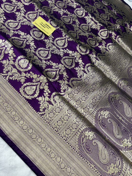 Magenta Pure Katan Banarasi Handloom Saree - Sona Jaal Work