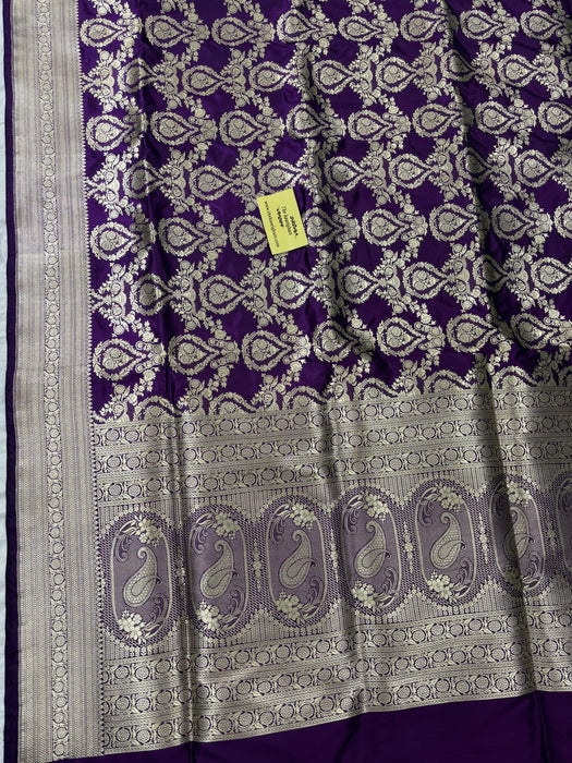 Magenta Pure Katan Banarasi Handloom Saree - Sona Jaal Work